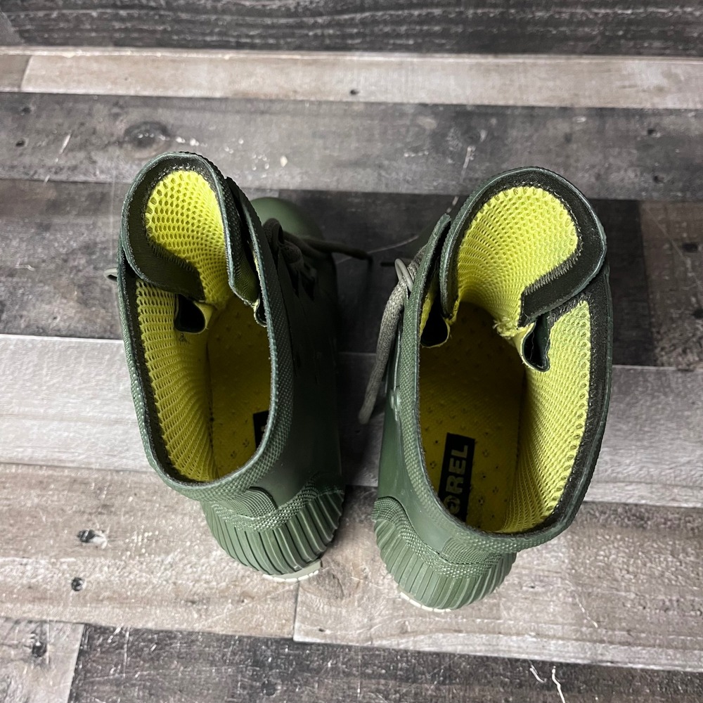 Sorel Joan of Arctic Wedge Rain Boots Olive Green Rubber Lace Up Waterproof - Picture 7 of 12